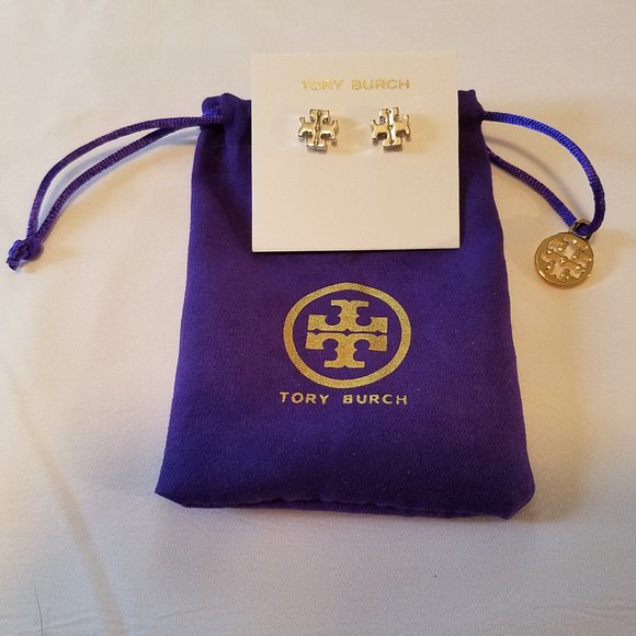 Tory Burch Jewelry - Tory Burch Logo Silver Color Earrings - New with Dust Bag